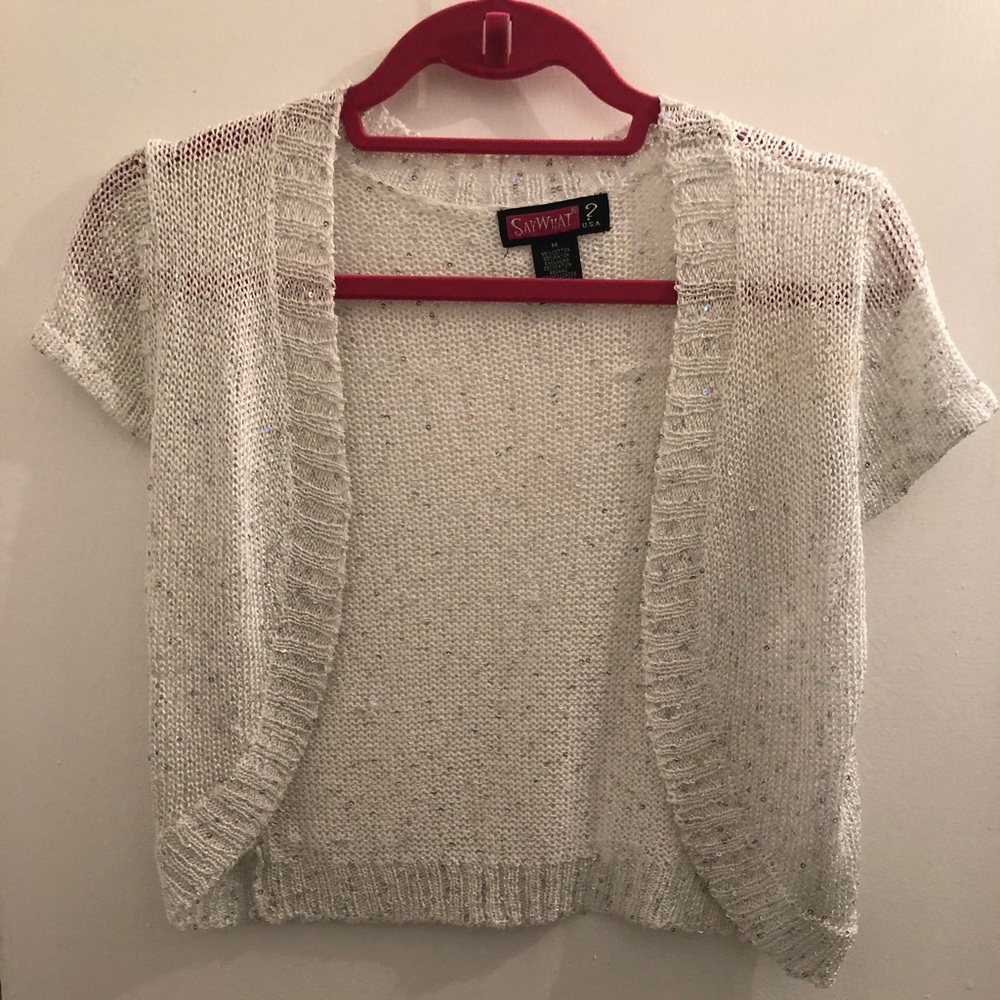 Short Sleeved White Sequin Cardigan